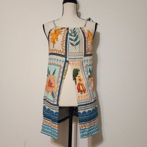 Linha Chic Brazil Rio Boutique Open Front Tank Beach Tropical Parrot Floral top